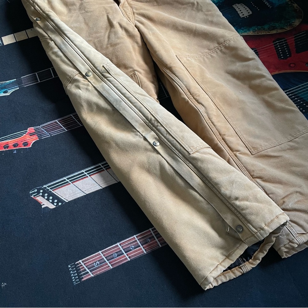 Vintage 80s Carhartt Tan Slightly Distressed Coverals W/Corduroy Collar 46 Short - Picture 5 of 16